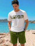 Manfinity BRENVOR Men Tropical Print Tee & Drawstring Waist Shorts Summer Outfit, Cozy Outfits, Couple Things