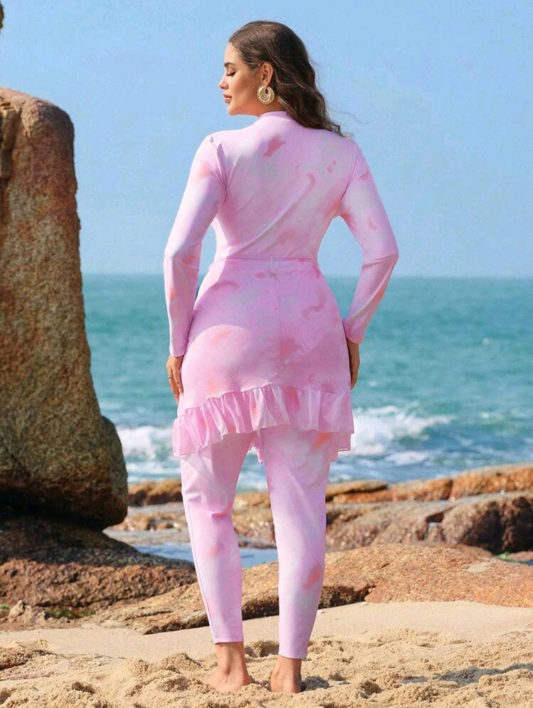 Swim Shayni Plus Size Women Conservative Style Burkini For Beach Vacation Women Vacation Outfit Sets Woman Tracksuit 3 Piece Womans 2 Piece Sets Women 2 Piece Outfit Casual Women Outfits Sets