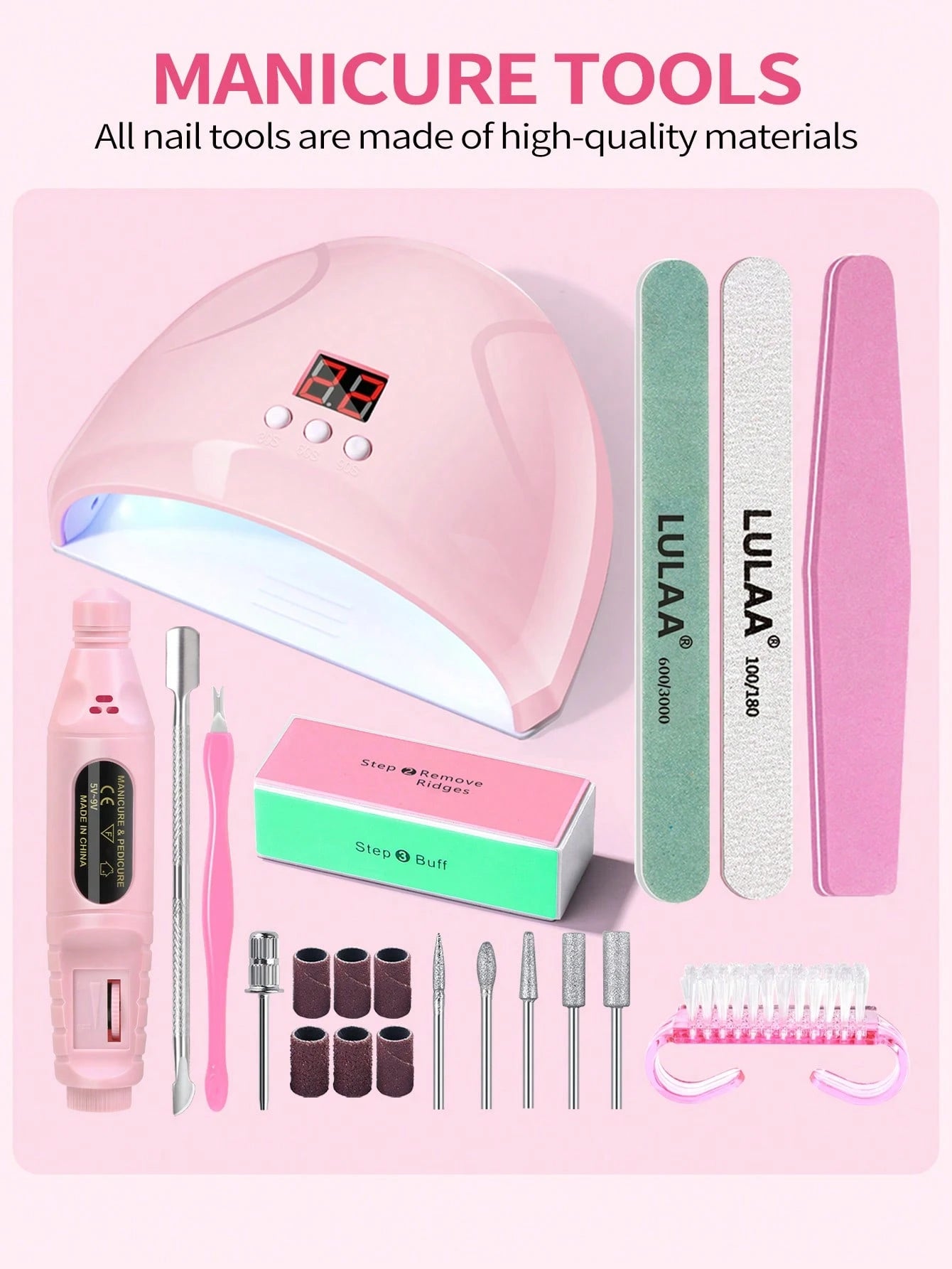 Professional Nail Salon Set, Includes UV/LED Nail Lamp (3 Timer Settings, LCD Display), Gel Curing Machine, Electric Nail Drill, Nail Files, Home & Salon Manicure Tool Kit Nails