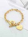 1pc Stainless Steel Heart Engraved Titanium Chain Bracelet For Women, With T-Clasp, Suitable For Daily Wear And As A Gift For Dates