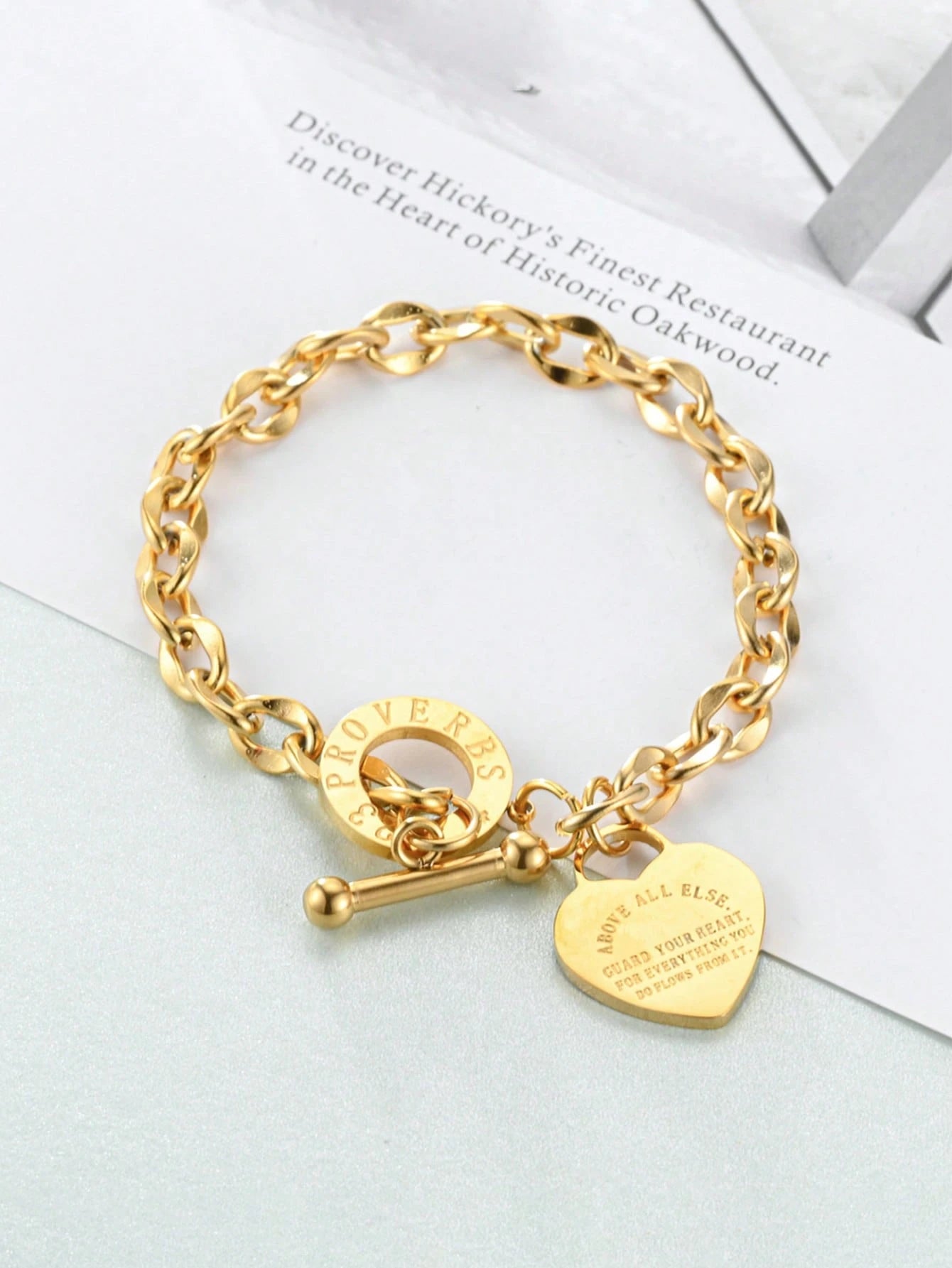 1pc Stainless Steel Heart Engraved Titanium Chain Bracelet For Women, With T-Clasp, Suitable For Daily Wear And As A Gift For Dates