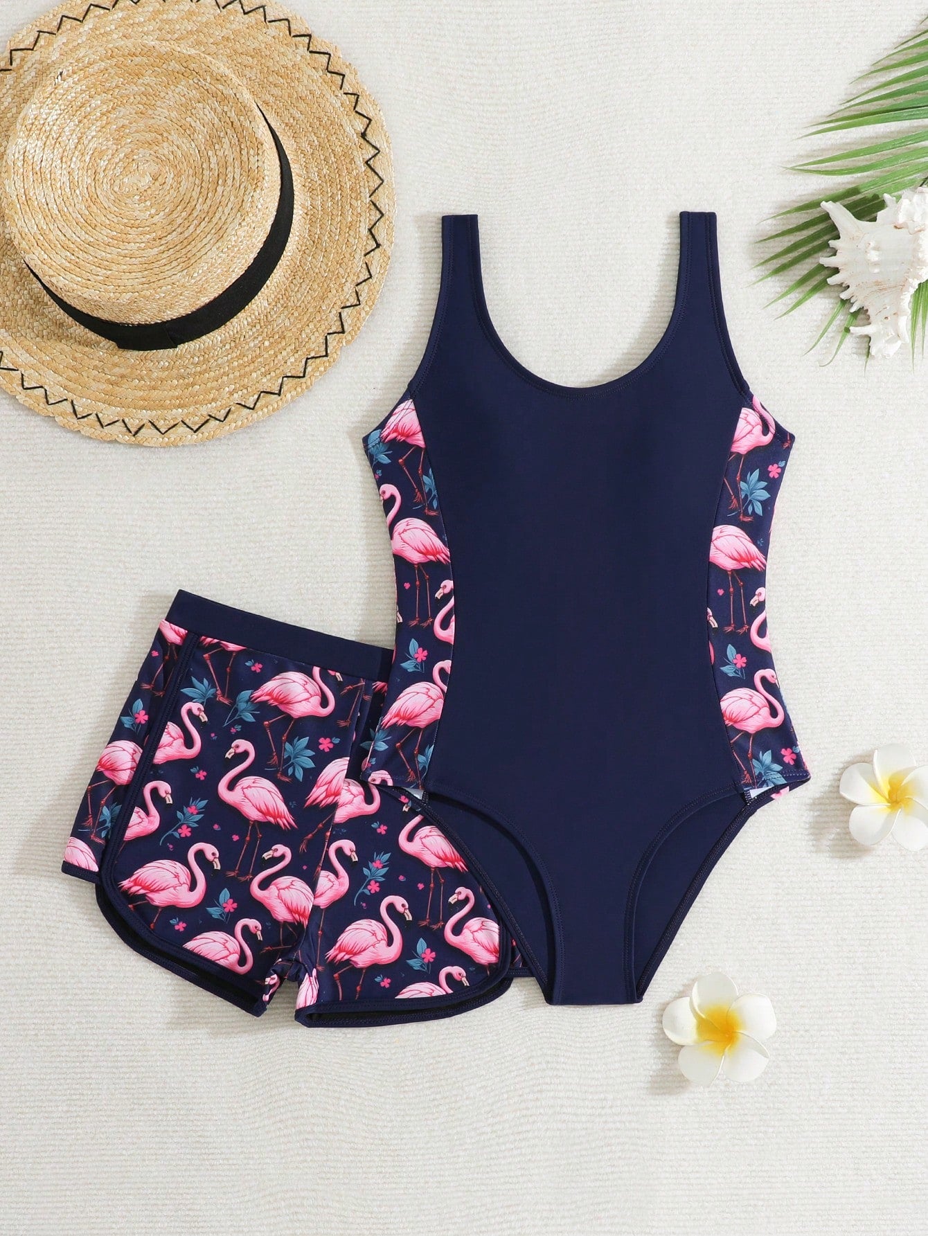 SHEIN Tween Girl Swimsuit/One-Piece Swimsuit/Printed Reversible/2pcs Set