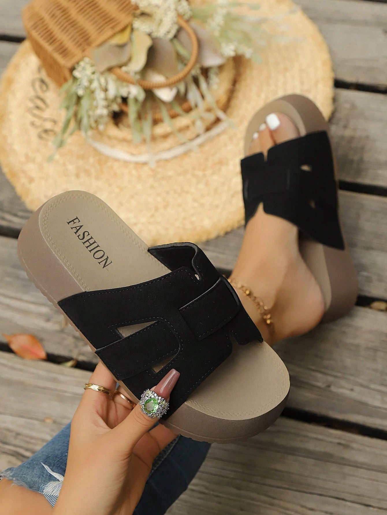 Woven Platform Slide Sandals, Women's Comfortable Slip-On Sandals, European And American Style Thick-Soled Slippers,Beach Shoes,Summer Shoes