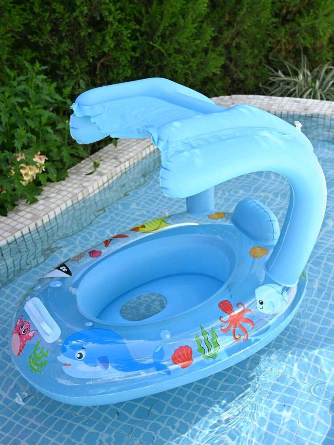 1pc Kids Swimming Pool Inflatable Seat Ring, Cute Floating Seat Ring, Swimming Ring For Children, Underarm Floating Ring, Summer Swimming With Sunshade