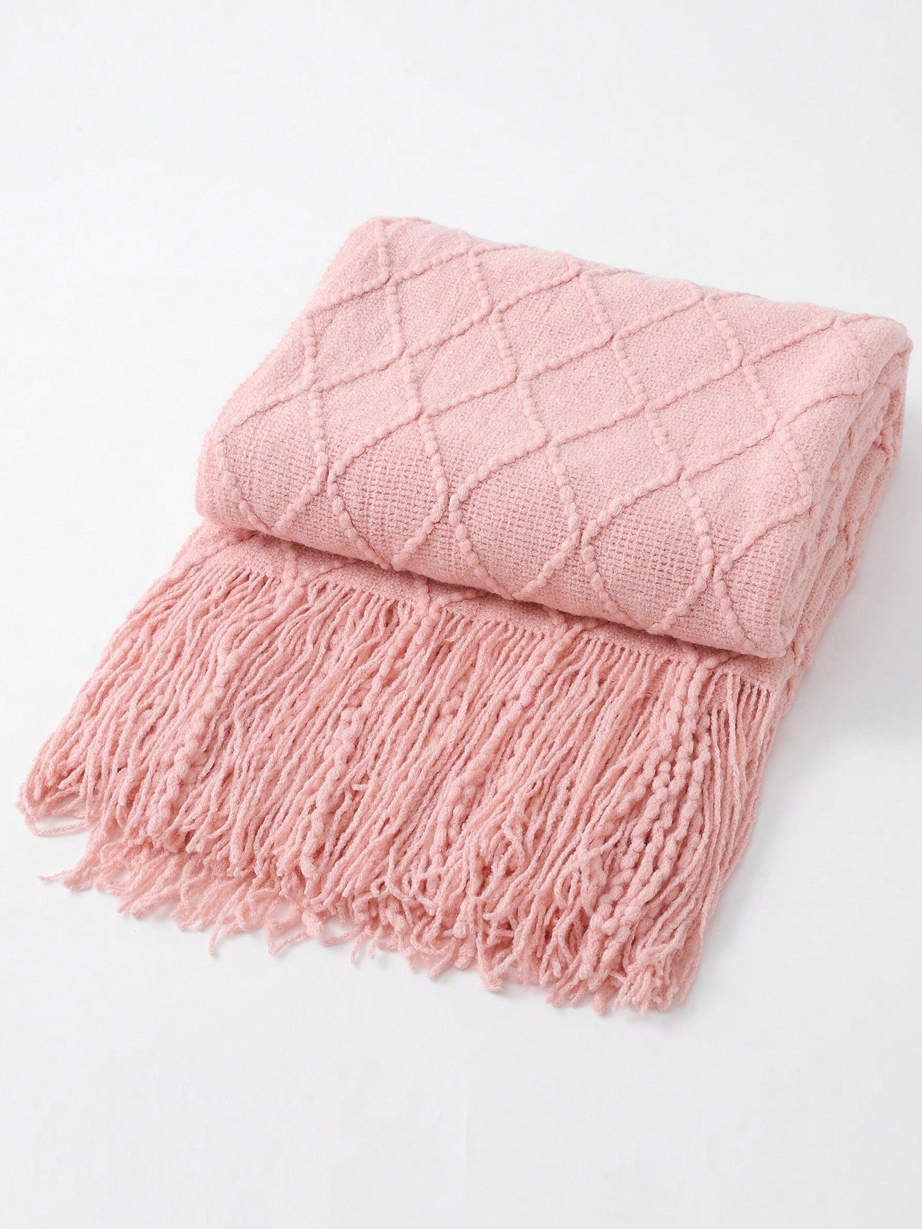 1pc Solid Color Diamond Plaid Knitted Blanket, Nordic Style Acrylic Rectangular Minimalist Sofa Cover Throw Blanket, Bedroom Leisure Knit Blanket
