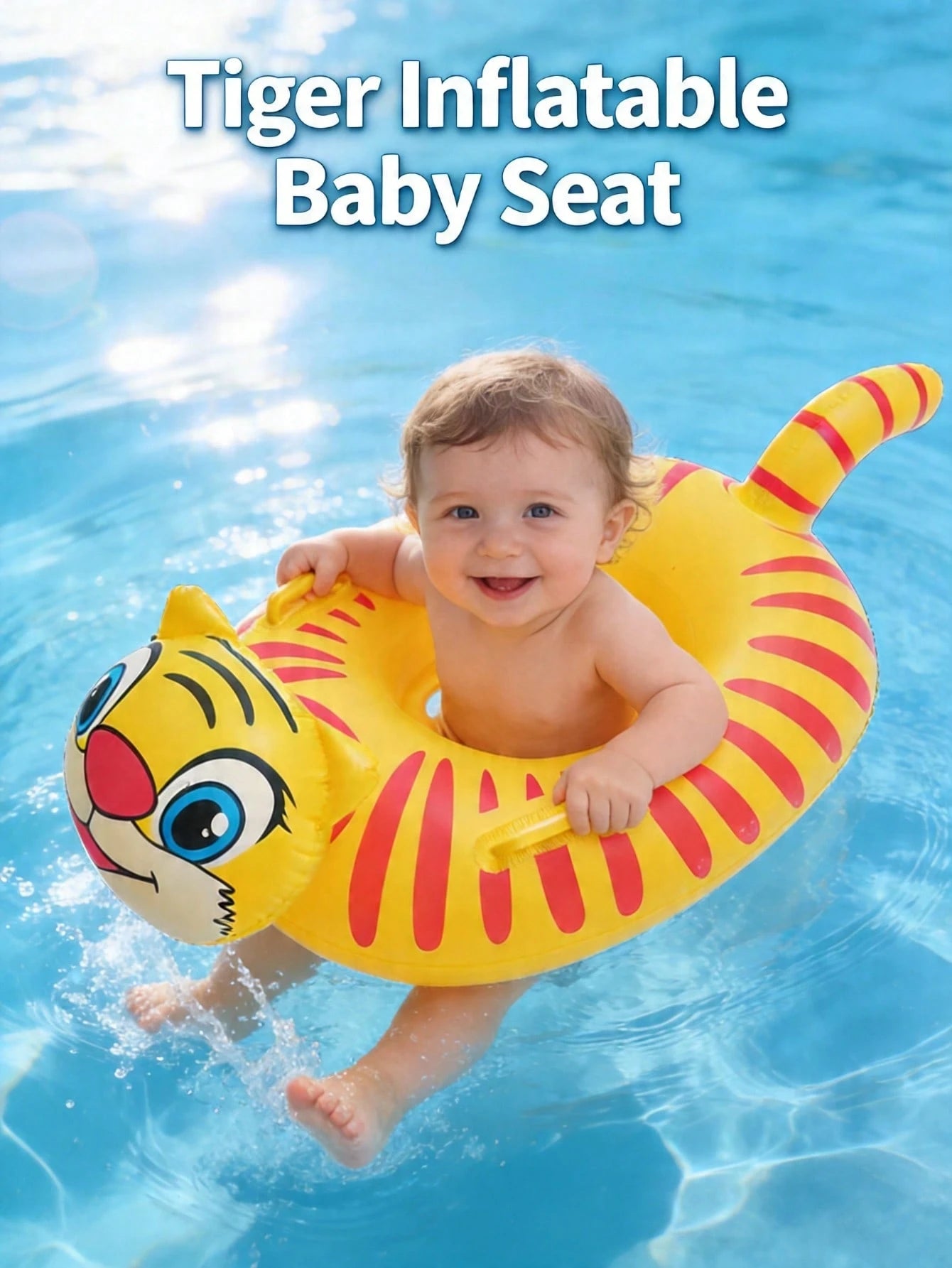 1pc Kids Swimming Pool Inflatable Seat Ring, Cute Floating Seat Ring, Swimming Ring With Handles For Children, Underarm Floating Ring For Summer Swimming