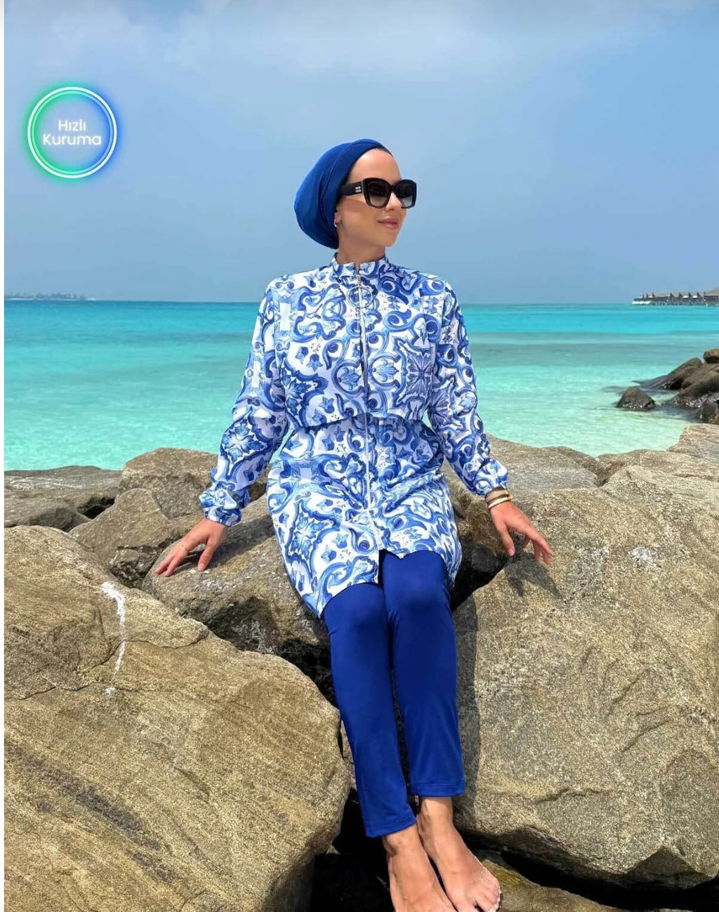Ka Hijab Sea Full Covered 2-Piece Hijab Swimsuit - Blue