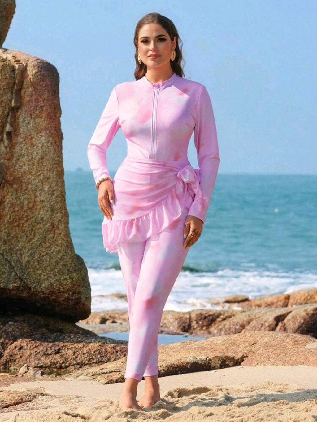 Swim Shayni Plus Size Women Conservative Style Burkini For Beach Vacation Women Vacation Outfit Sets Woman Tracksuit 3 Piece Womans 2 Piece Sets Women 2 Piece Outfit Casual Women Outfits Sets