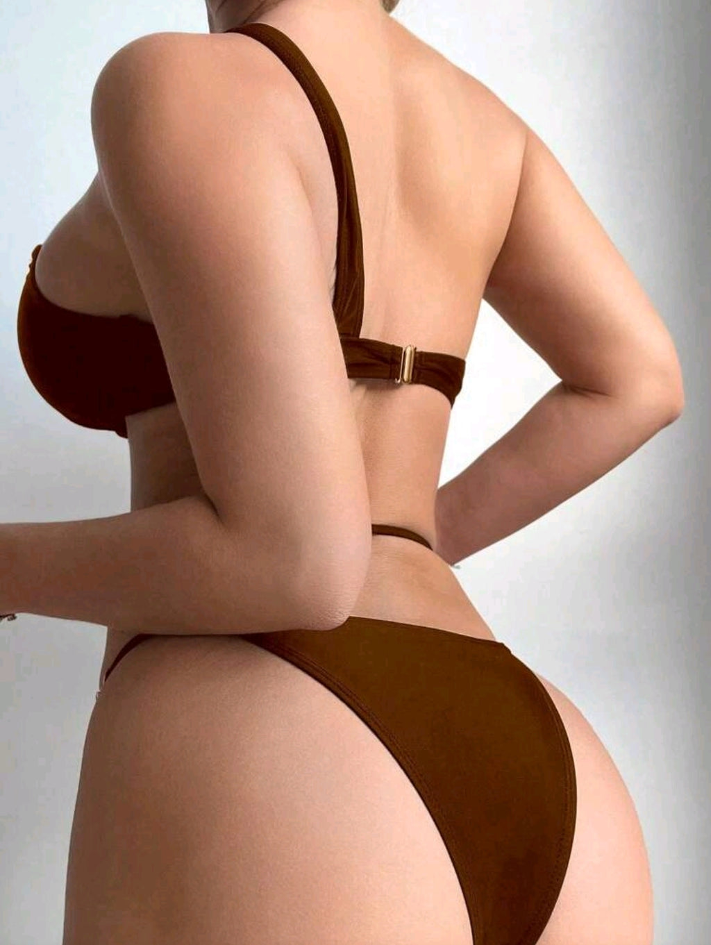 Swim SXY Women's Solid Color Cutout One Shoulder Ring Connected Sexy Bikini Swimwear Set