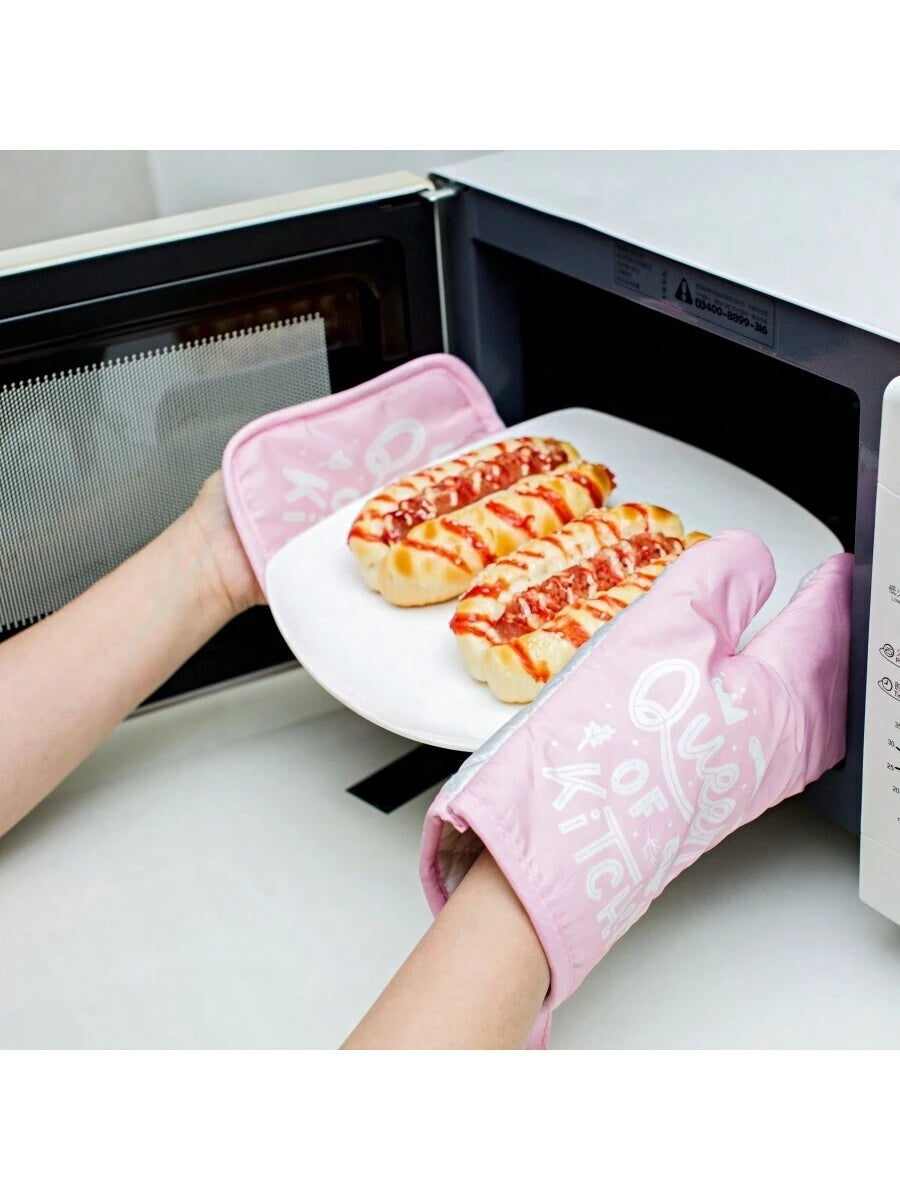2pcs Kitchen Microwave Oven Gloves, Heat Resistant Gloves In Black, Grey, Green, And Pink, Thick & Durable For Baking & Cooking