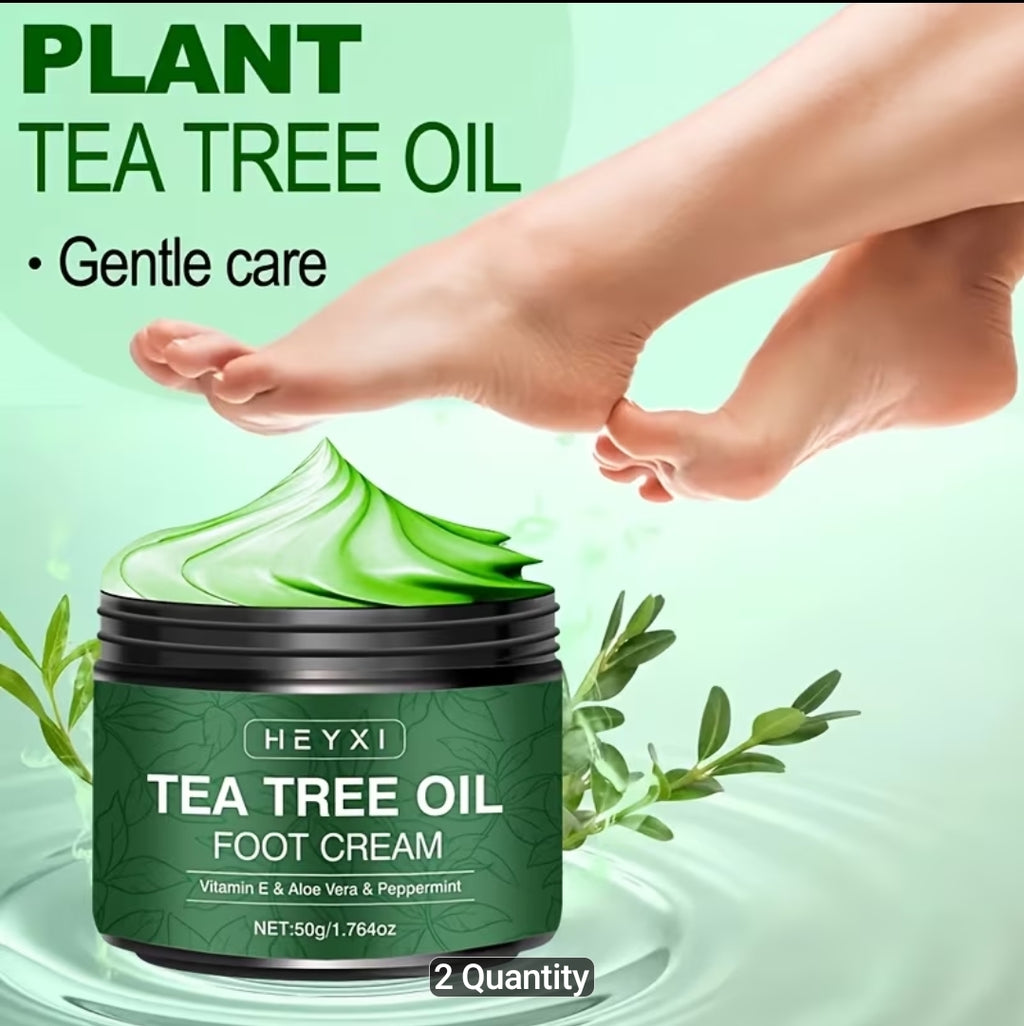 2pcs Tea Tree Oil Foot Cream, Enriched with Vitamin E, Aloe Vera, and Mint, Effectively Moisturizes Dry, Rough, and Cracked Skin, Softens and Smoothens the Skin, with a Long-lasting Fresh Fragrance, Foot Care, Contains Plant-derived Squalane