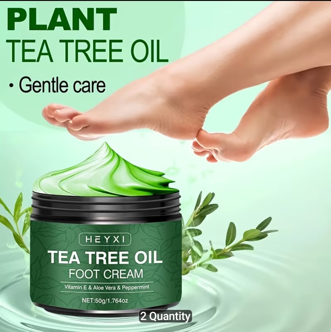 2pcs Tea Tree Oil Foot Cream, Enriched with Vitamin E, Aloe Vera, and Mint, Effectively Moisturizes Dry, Rough, and Cracked Skin, Softens and Smoothens the Skin, with a Long-lasting Fresh Fragrance, Foot Care, Contains Plant-derived Squalane
