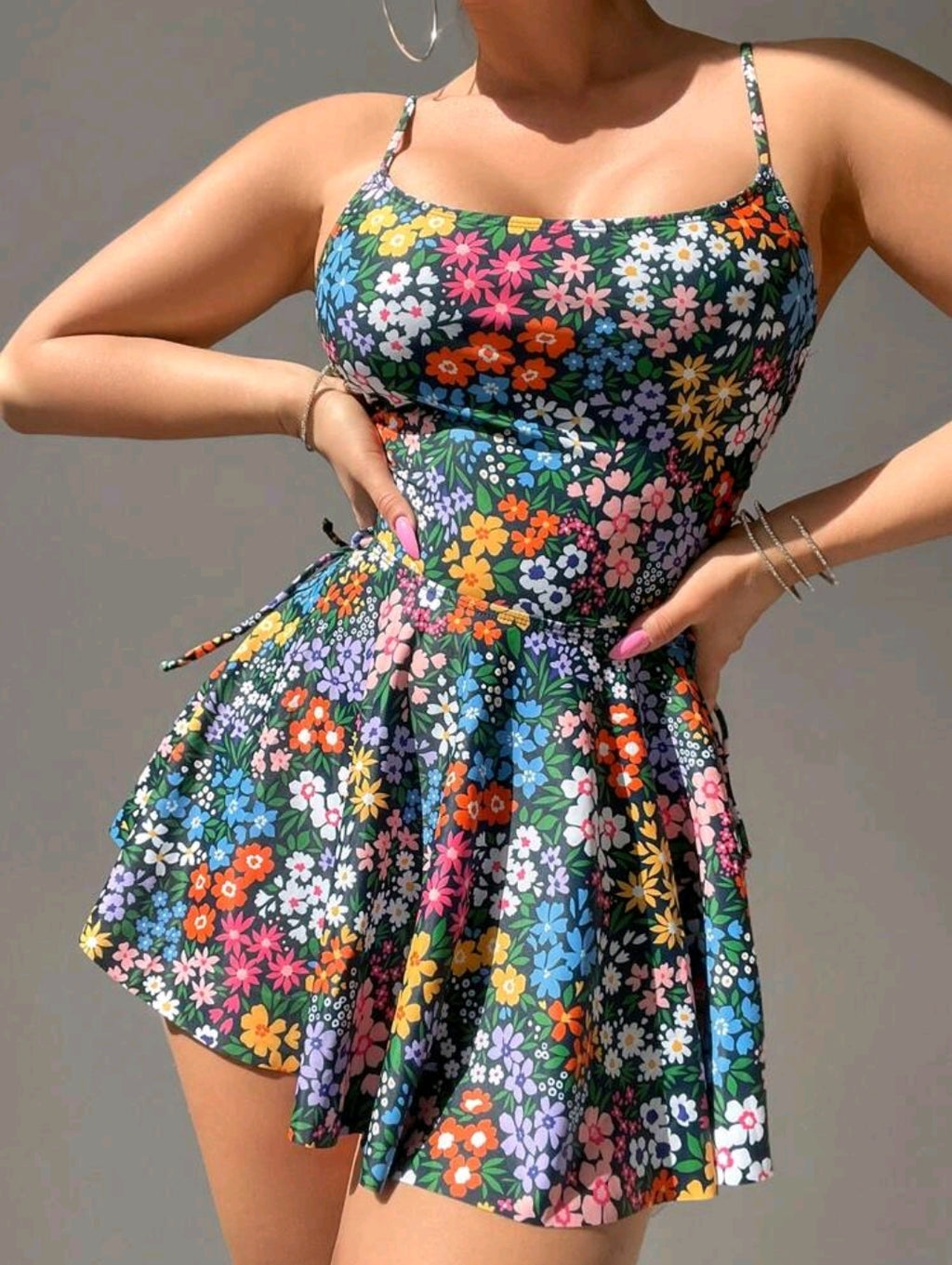 Swim Vcay Holiday Beach Ditsy Floral Spaghetti Strap Dress Tankini Set Summer