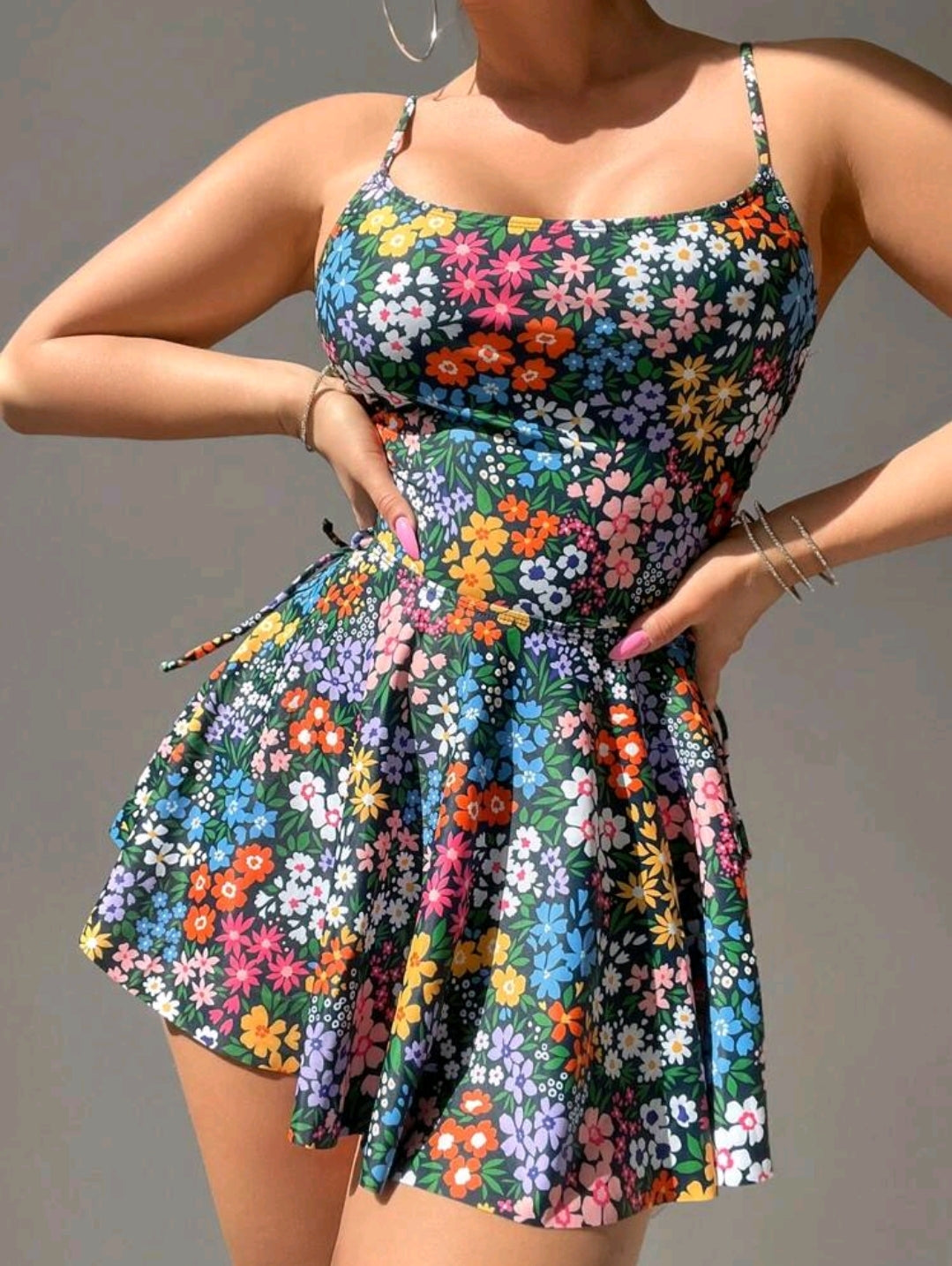 Swim Vcay Holiday Beach Ditsy Floral Spaghetti Strap Dress Tankini Set Summer
