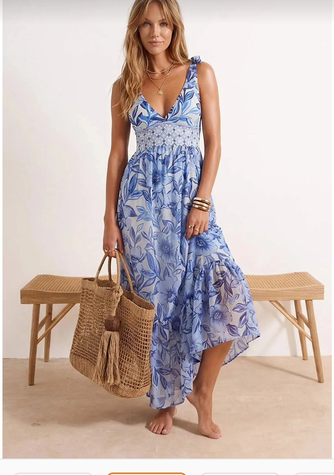 Floral Pattern Covered Deep V-Neck Regular 2-Piece
Suit Skirt Swimsuit Tbess26Ma00032